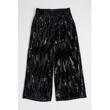 Pantaloni cu croiala ampla si paiete - Negru