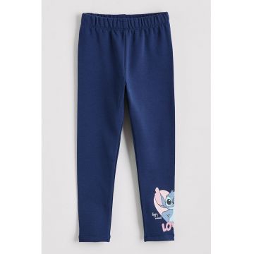 Pantaloni cu talie elastica si imprimeu cu Stitch - Albastru inchis