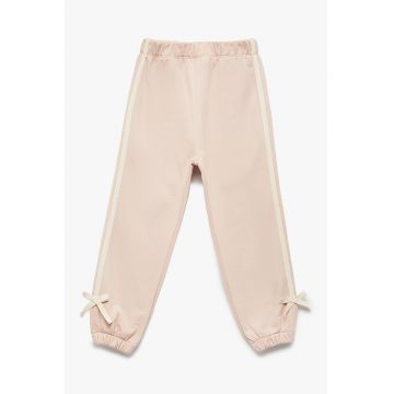 Pantaloni de bumbac de trening cu funde - Roz somon