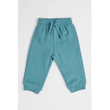 Pantaloni de trening din amestec de bumbac cu snururi - Albastru petrol