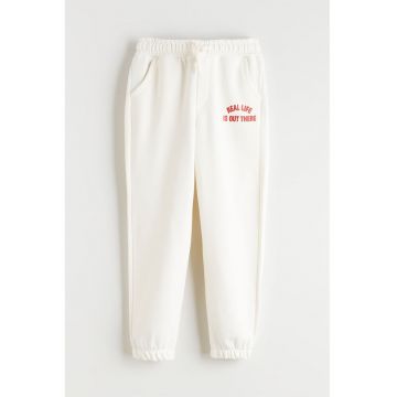 Pantaloni de trening din amestec din bumbac cu imprimeu - Alb fildes