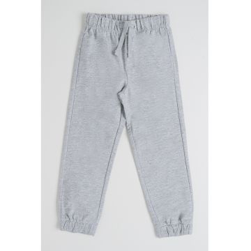 Pantaloni de trening din bumbac cu snur de ajustare si model uni - Gri deschis melange