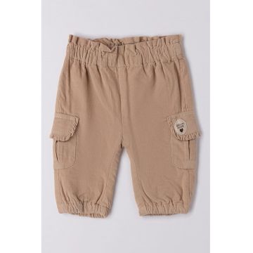 Pantaloni din reiat cu talie elastica - Maro deschis