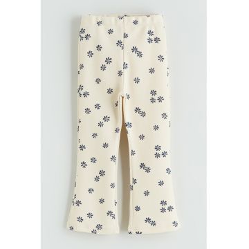 Pantaloni evazati cu model floral - Bej deschis