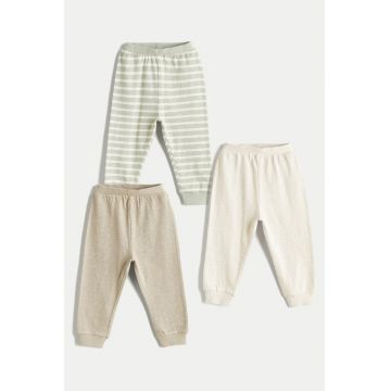 Set de pantaloni cu talie elastica - Gri cenusiu/Maro deschis/Bej deschis