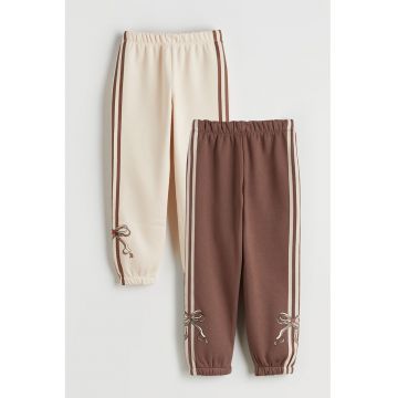 Set de pantaloni de trening cu funde - 2 perechi - Alb fildes/Maro