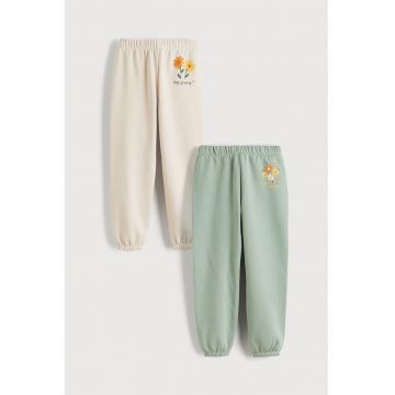 Set de pantaloni de trening regular fit cu model uni - 2 perechi - Verde pal/Bej deschis