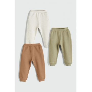Set de pantaloni uni de trening cu talie elastica - 3 piese - Portocaliu persan/Kaki/Alb