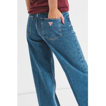 Blugi ampli cu logo - Albastru inchis