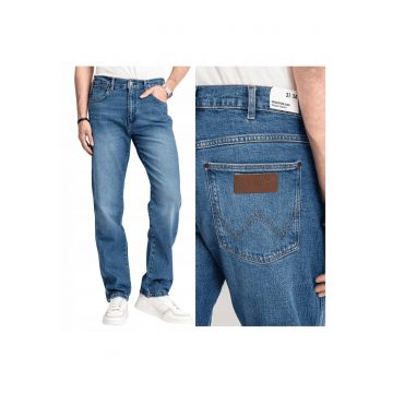 Blugi Barbati -  Frontier - Straight Fit - Talie Medie - Fermoar - Lungi - 5 Buzunare - Bumbac - Albastru - Albastru