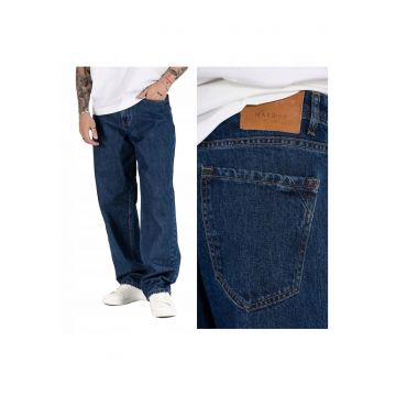 Blugi Barbati -  Jason Z - Loose Fit - Talie Inalta - Fermoar - Lungi - 5 Buzufewgewnare - Bumbac - Albastru - Albastru