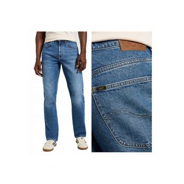 Blugi Barbati -  Lee Brooklyn Straight - Straight Fit - Talie Inalta - Fermoar - Lungi - 5 Buzunare - Bumbac - W33-L30 US - Albastru