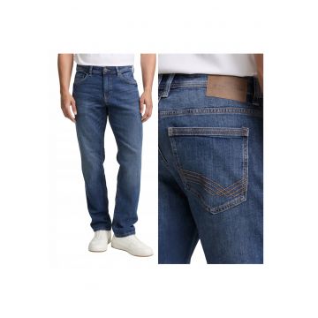 Blugi Barbati -  Marvin - Straight Fit - Talie Medie - Fermoar - Lungi - 5 Buzunare - Bumbac - Albastru - Albastru