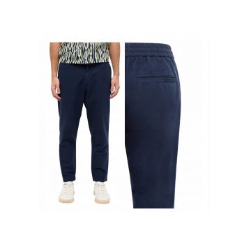 Blugi Barbati -  Milano Linen Jogger - Slim Fit - Talie Joasa - Fermoar - Lungi - 5 Buzunare - Bumbac - Albastru - Albastru