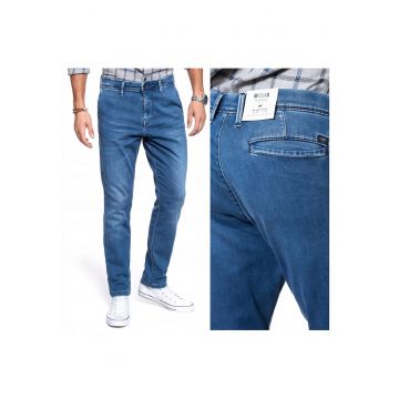 Blugi Barbati -  Straight - Straight Fit - Talie Medie - Fermoar - Lungi - 5 Buzunare - Bumbac - Albastru - Albastru