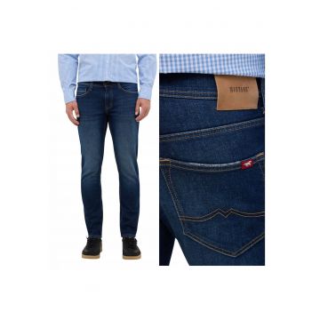 Blugi Barbati -  Style Oregon Slim - Slim Fit - Talie Joasa - Fermoar - Lungi - 5 Buzunare - Bumbac - Albastru - Albastru