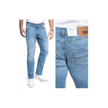 Blugi Barbati -  Washington - Slim Fit - Talie Medie - Fermoar - Lungi - 5 Buzunare - Bumbac - Albastru - Albastru