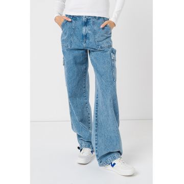 Blugi cargo cu talie inalta si croiala ampla Claire - Albastru deschis