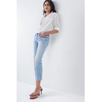 Blugi crop cu croiala dreapta si talie medie - Albastru deschis