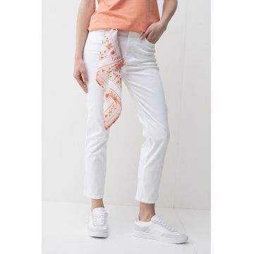 Blugi crop cu esarfa - Alb