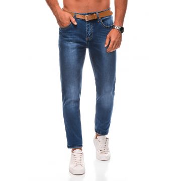 Blugi cu aspect decolorat si curea - Albastru pastel/Albastru inchis