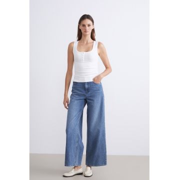 Blugi cu croiala ampla si talie inalta - Albastru inchis