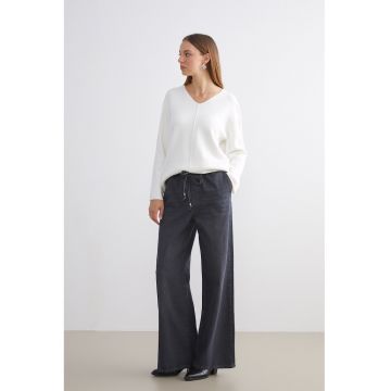 Blugi cu croiala ampla - snur si buzunare laterale - Gri inchis