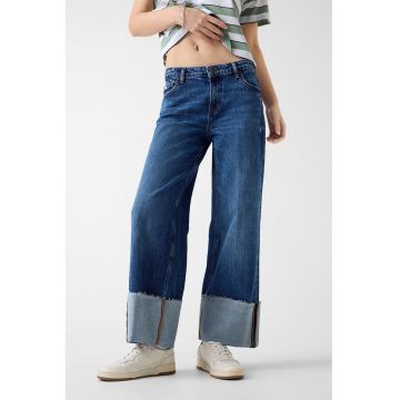 Blugi cu croiala ampla - talie joasa si terminatie rulata - Bleumarin
