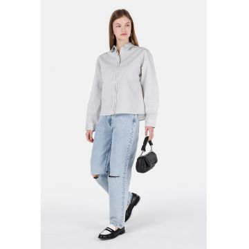 Blugi cu talie inalta si detalii cu aspect deteriorat - Albastru lavanda