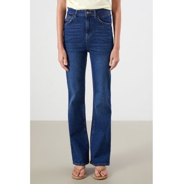 Blugi cu terminatie franjurata - Albastru inchis/Albastru melange/Albastru