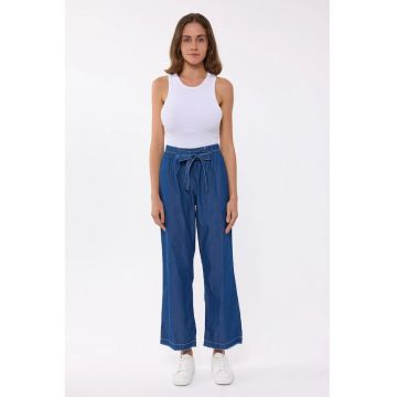 Blugi dama  bumbac - evazati - talie inalta - albastru