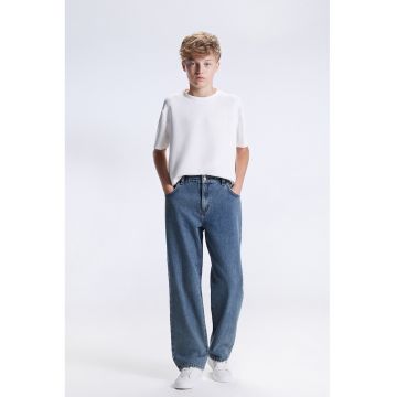 Blugi drepti cu talie inalta - Albastru inchis