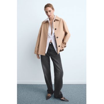 Blugi drepti cu talie inalta - Negru melange