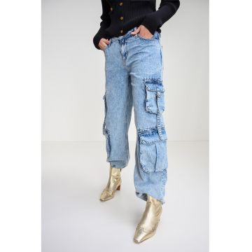 Blugi drepti din amestec de lyocell cu buzunare multiple - Albastru deschis