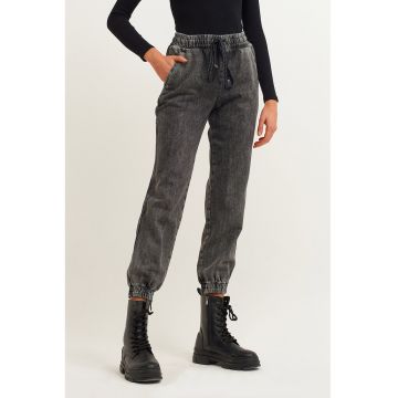 Blugi jogger crop - Gri inchis melange