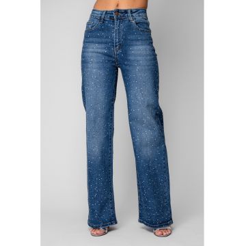 Blugi largi cu strasuri Dark Blue 20081