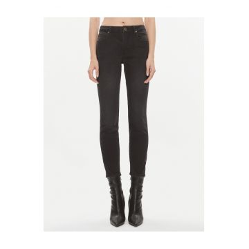 Blugi pentru femei - cu talie medie -  skinny - negru