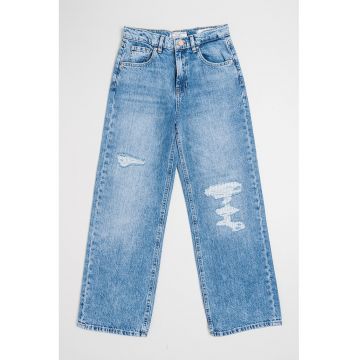 Blugi relaxed-fit cu perforatii - Albastru deschis