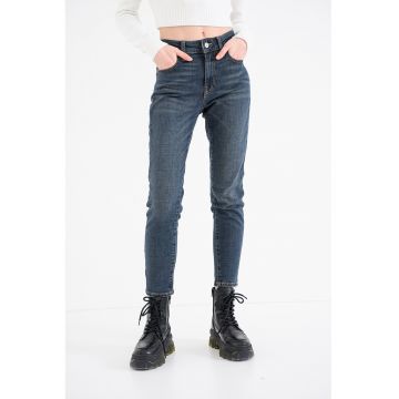 Blugi slim-fit cu talie medie - Albastru inchis