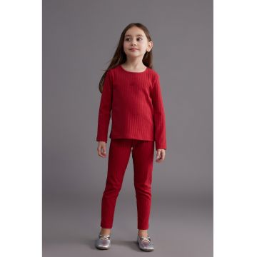 Colanti din amestec de bumbac cu talie elastica - Rosu