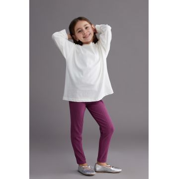 Colanti din amestec de bumbac cu talie elastica - Violet prafuit