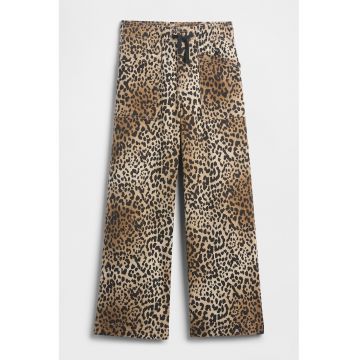 Pantaloni cu animal print si snur - Negru/Maro deschis