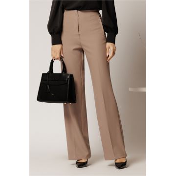 Pantaloni dama bej croi drept cu adaos de viscoza