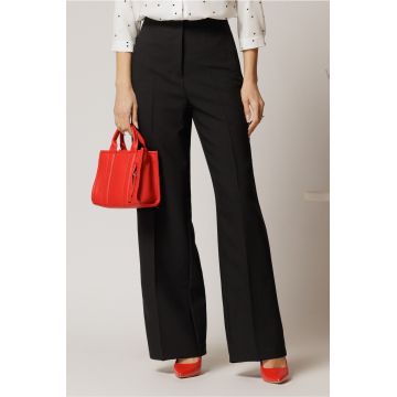 Pantaloni dama negri croi usor evazat si inchidere cu copca