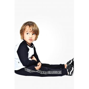 Pantaloni de trening de bumbac cu segmente laterale contrastante - Negru