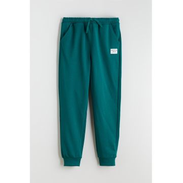 Pantaloni de trening din amestec de bumbac cu snur - Verde aquamarin