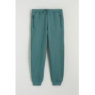 Pantaloni de trening din amestec de bumbac cu talie elastica - Verde aquamarin
