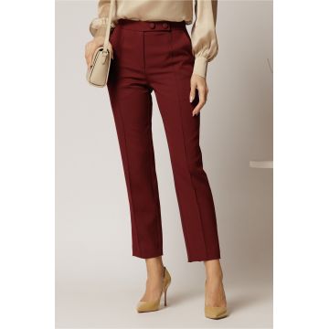 Pantaloni DY Fashion bordo conici din stofa cu nasturi imbracati