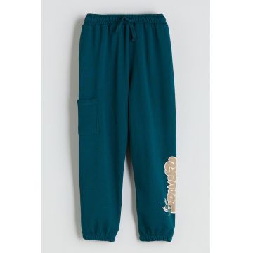 Pantaloni lejeri de trening cu imprimeu - Albastru petrol