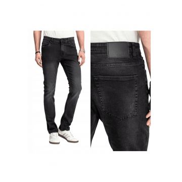 Blugi Barbati -  Felix - Straight Fit - Talie Medie - Fermoar - Lungi - 5 Buzunare - Bumbac - W32-L30 US - Negru